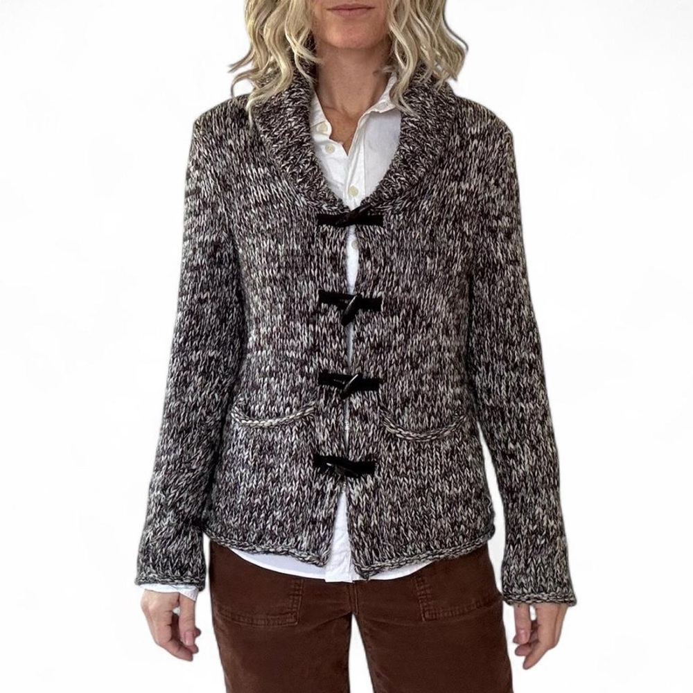 Moda Int Cardigan Sweater Jacket Womens XS Chunky Knit Toggle Button Wool Shawl